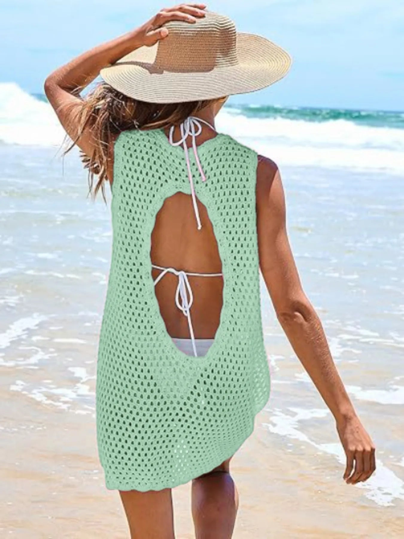 Color Block Openwork Cutout Back Sleeveless Cover Up