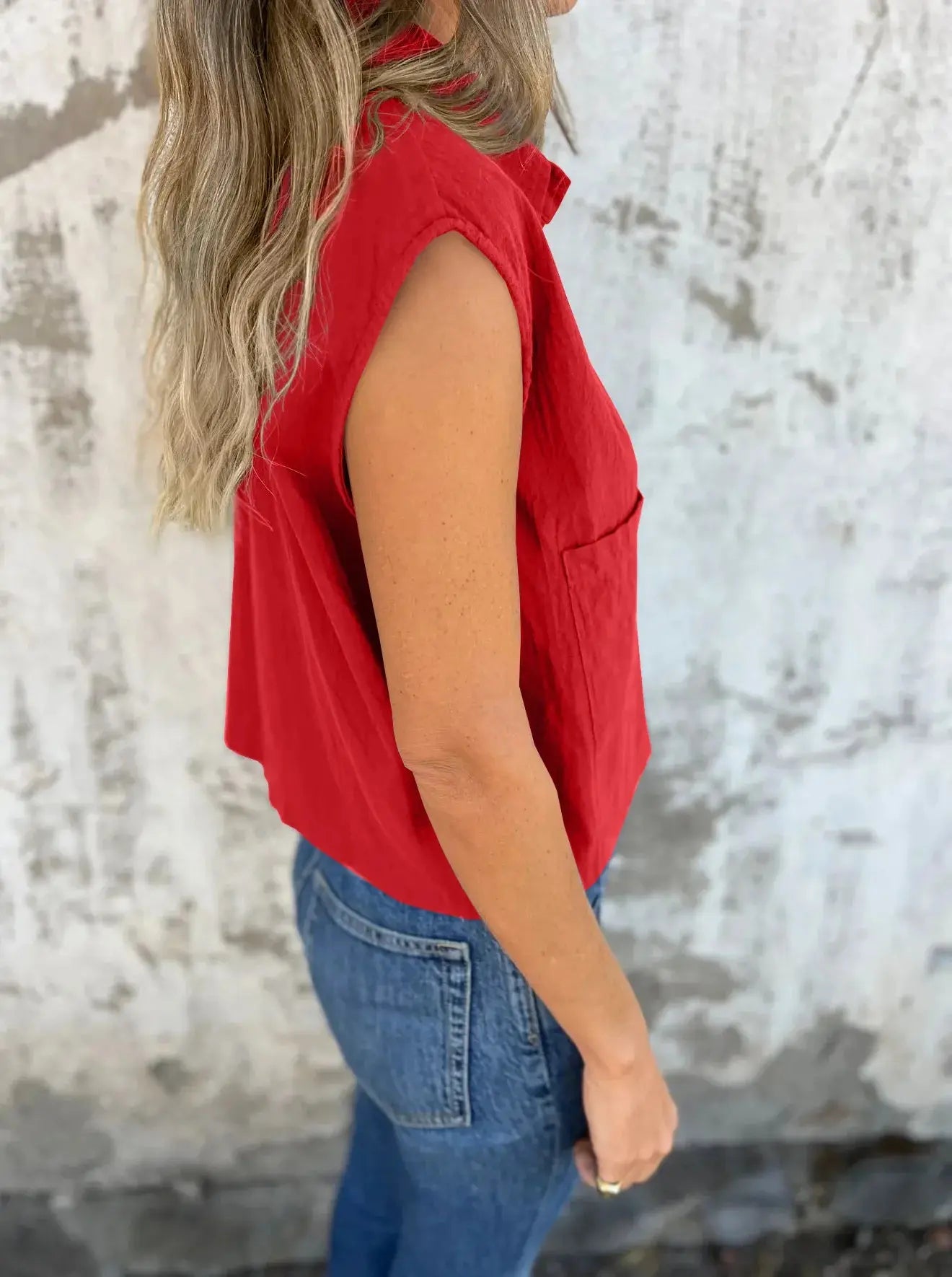 Full Size Cap Sleeve Button Down Linen Shirt