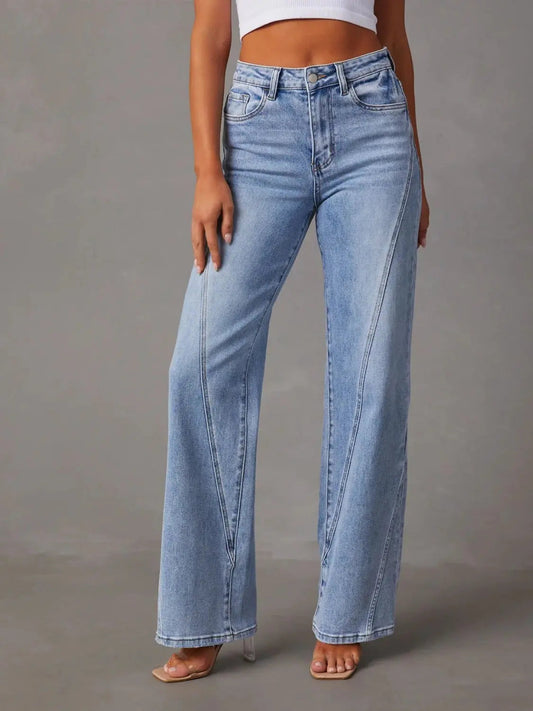 High Waist Straight Jeans with Pockets