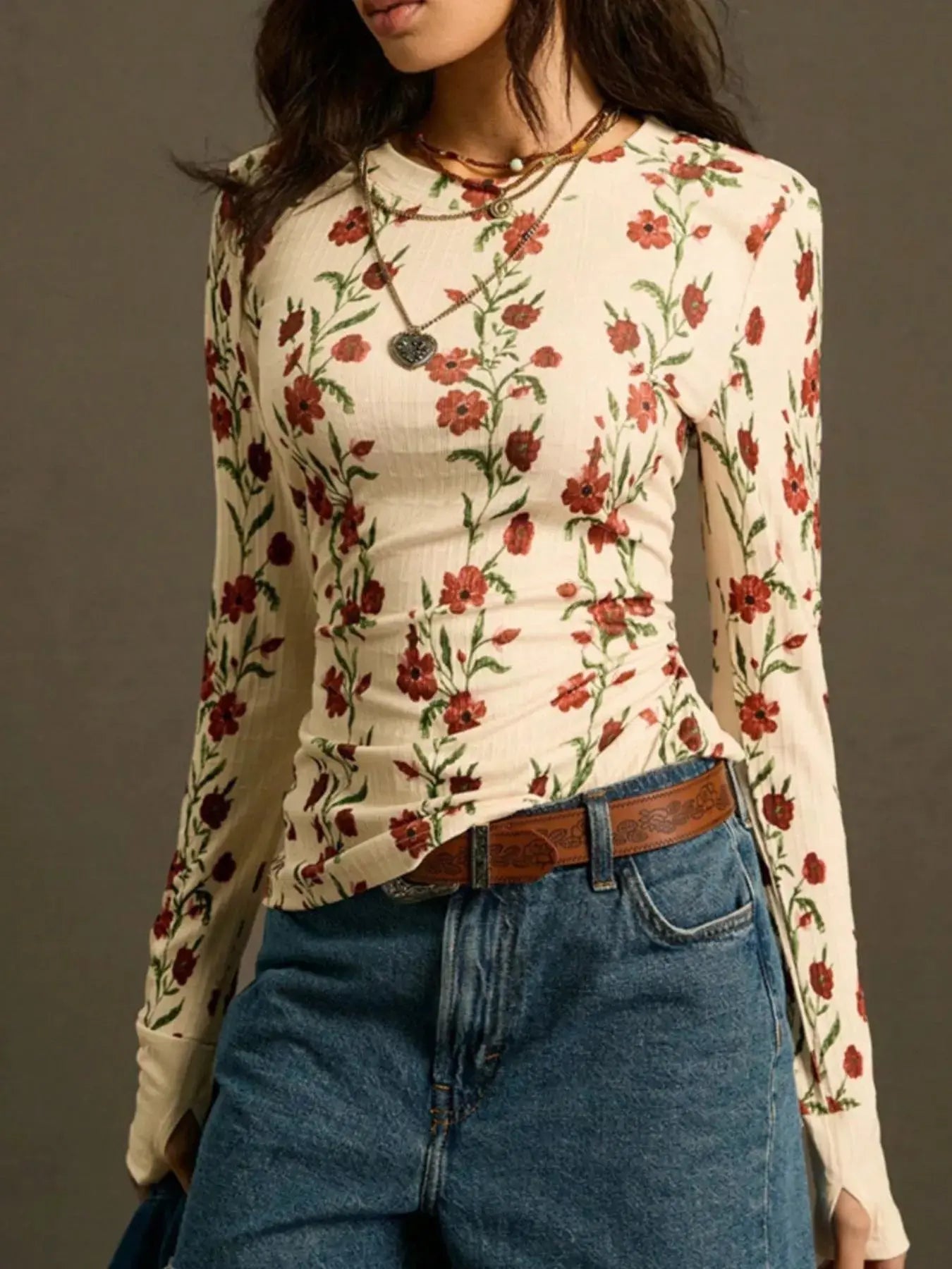 Floral Print Long Sleeve T Shirt