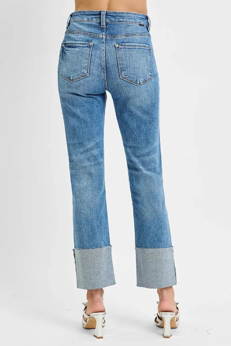 RISEN Jeans - Plus Size High Rise Straight Wide Cuffed Jeans