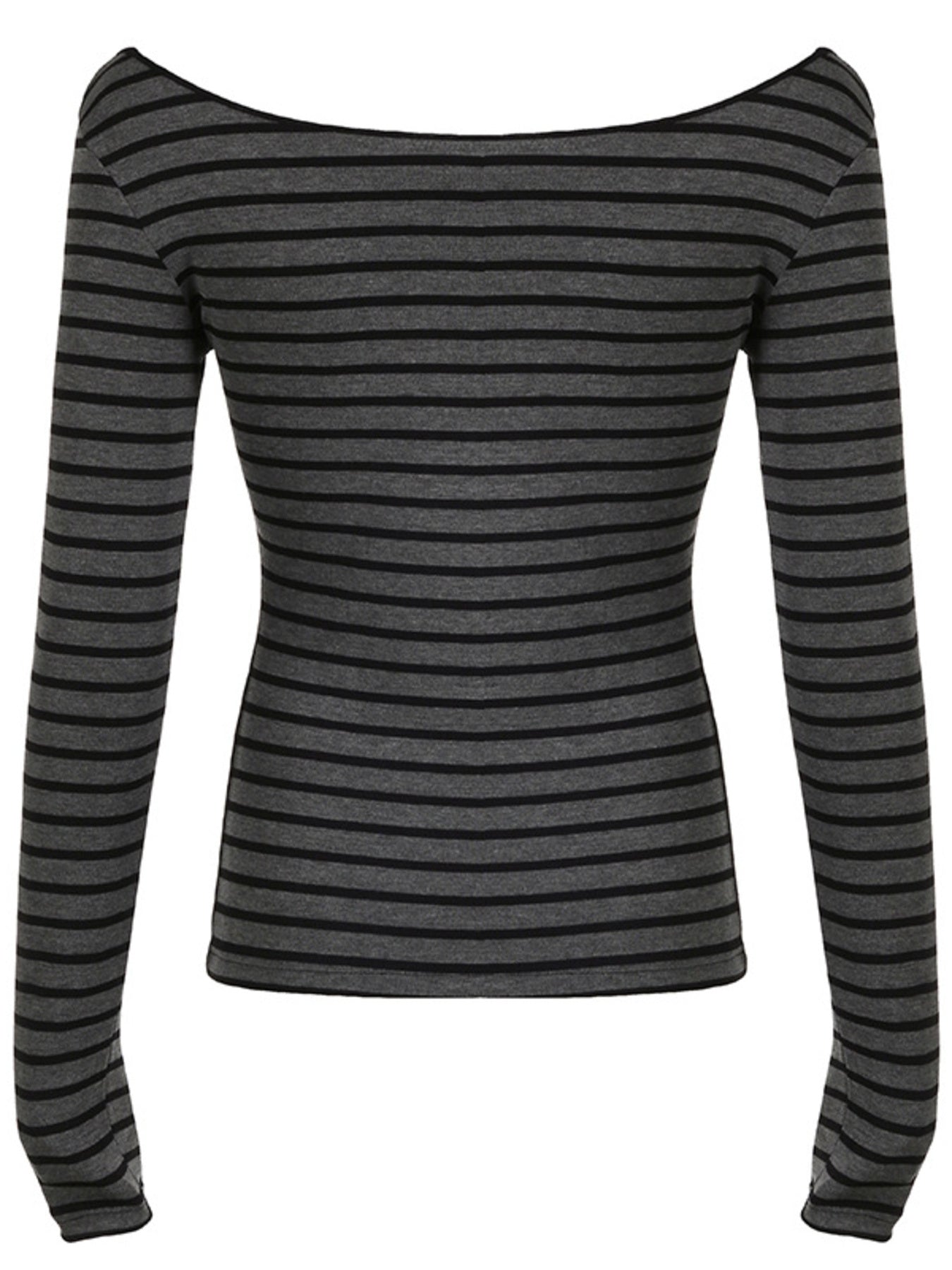 Striped Long Sleeve Boat Neck T Shirt