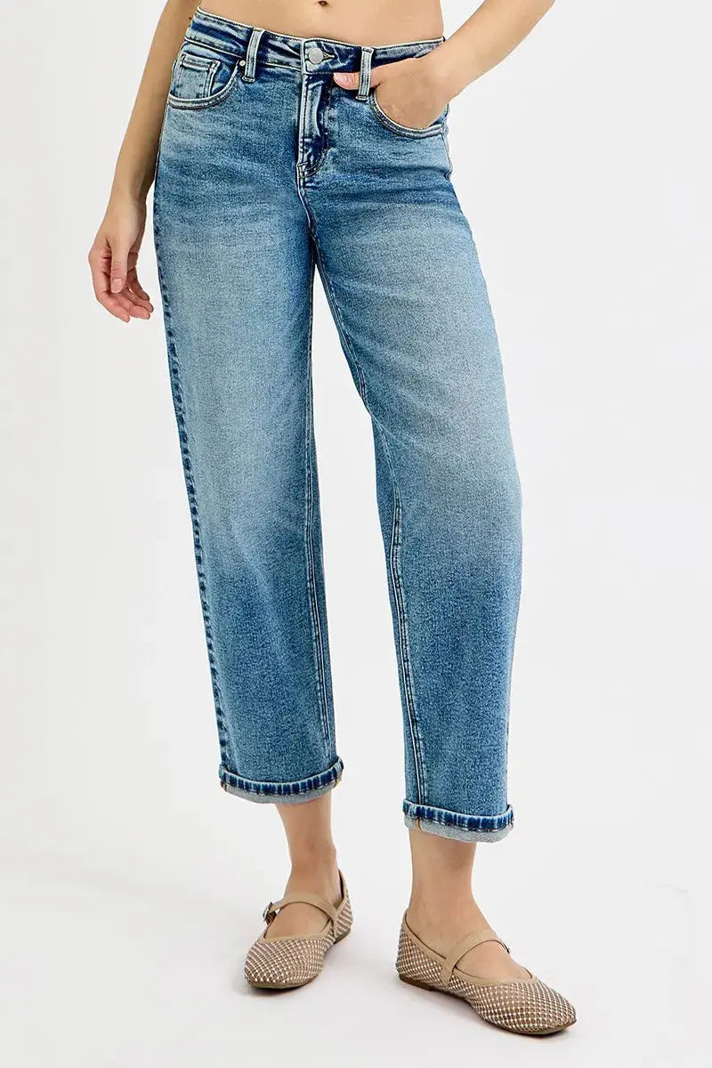 RISEN Jeans - Plus Size High Rise Crop Boyfriend Jeans