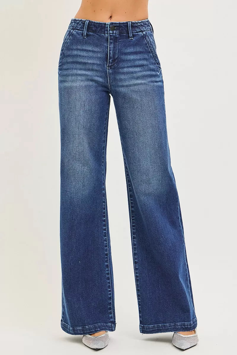 RISEN Jeans - High Rise Wide Leg Slanted Pocket Jeans