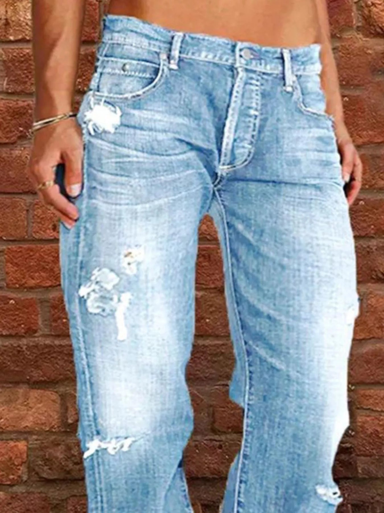 Full Size Distressed Raw Hem Jeans