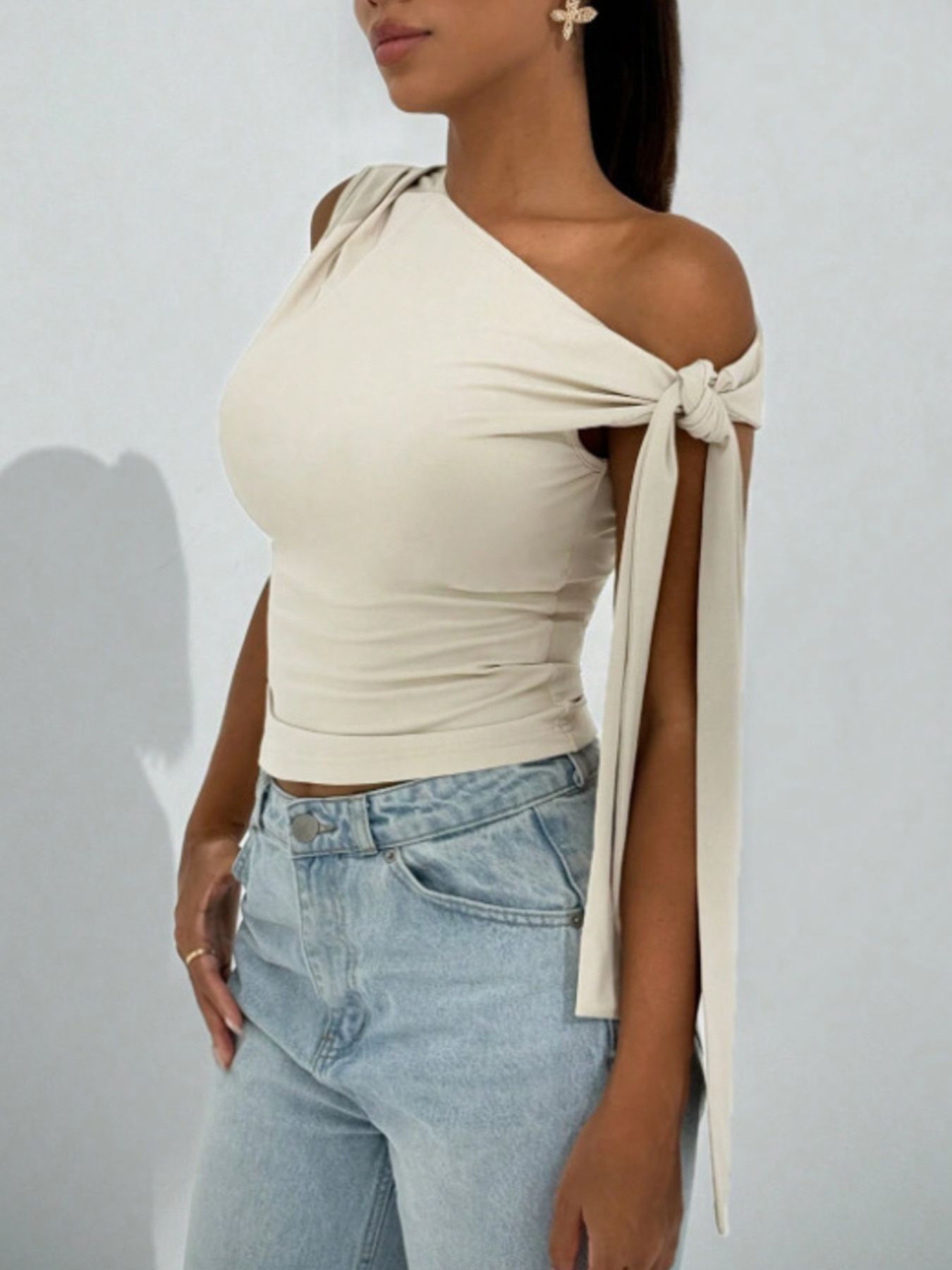 Tie Detail One Shoulder Top