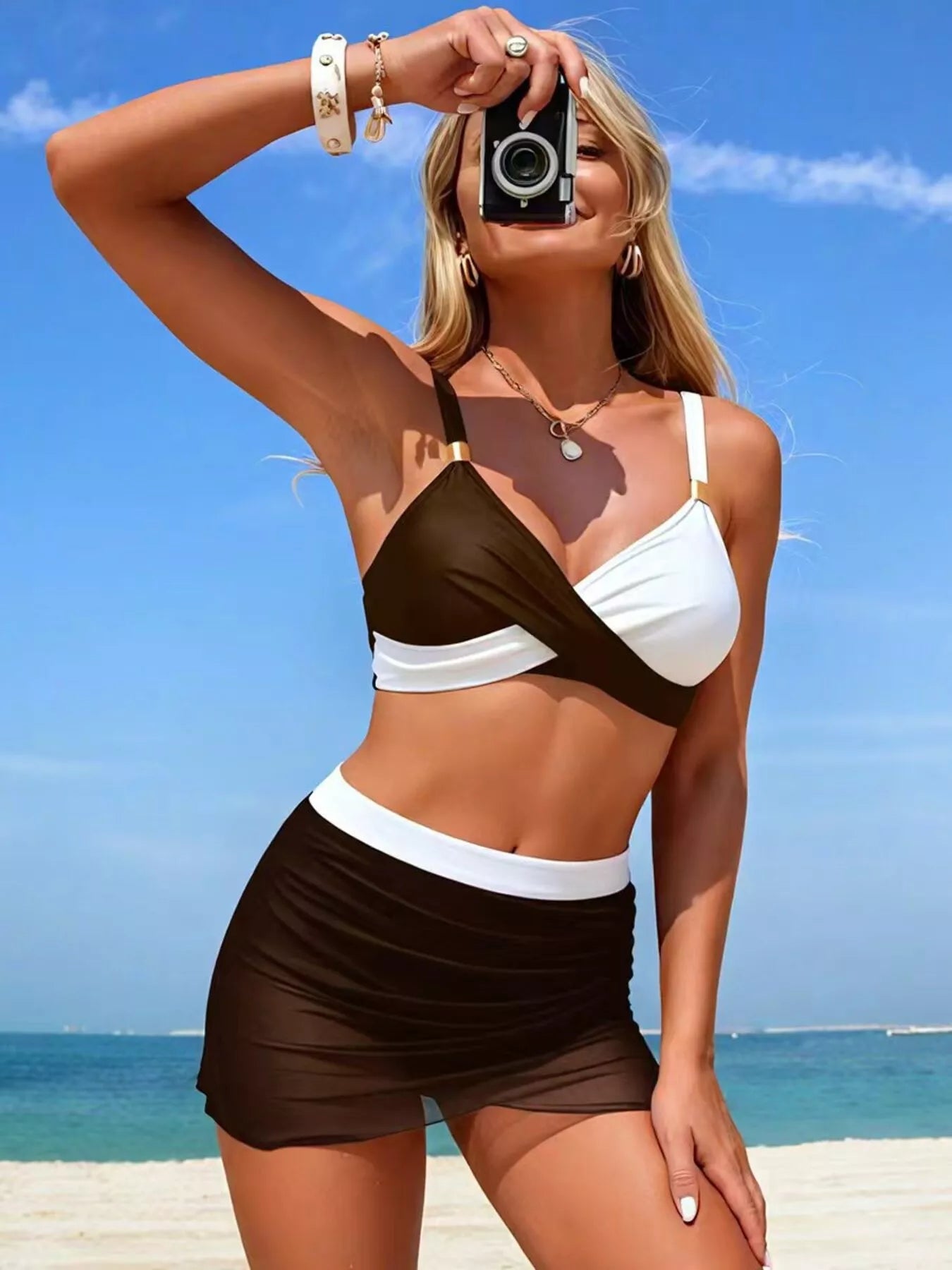 Two Tone Cami and Skort Two Piece Swimsuit