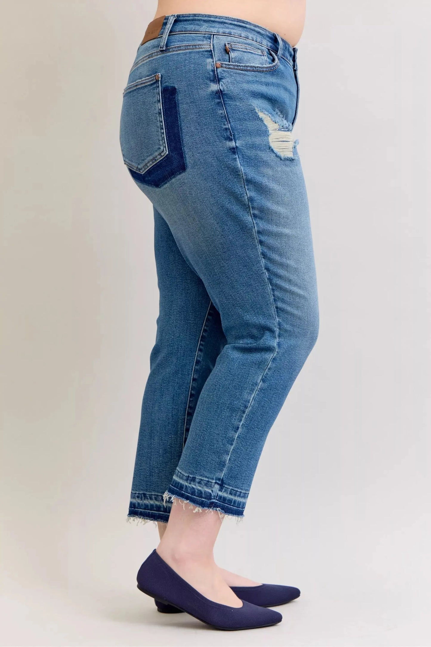 Judy Blue Jeans - Plus Size Mid Rise Boyfriend Destroy Jeans with Release Hem
