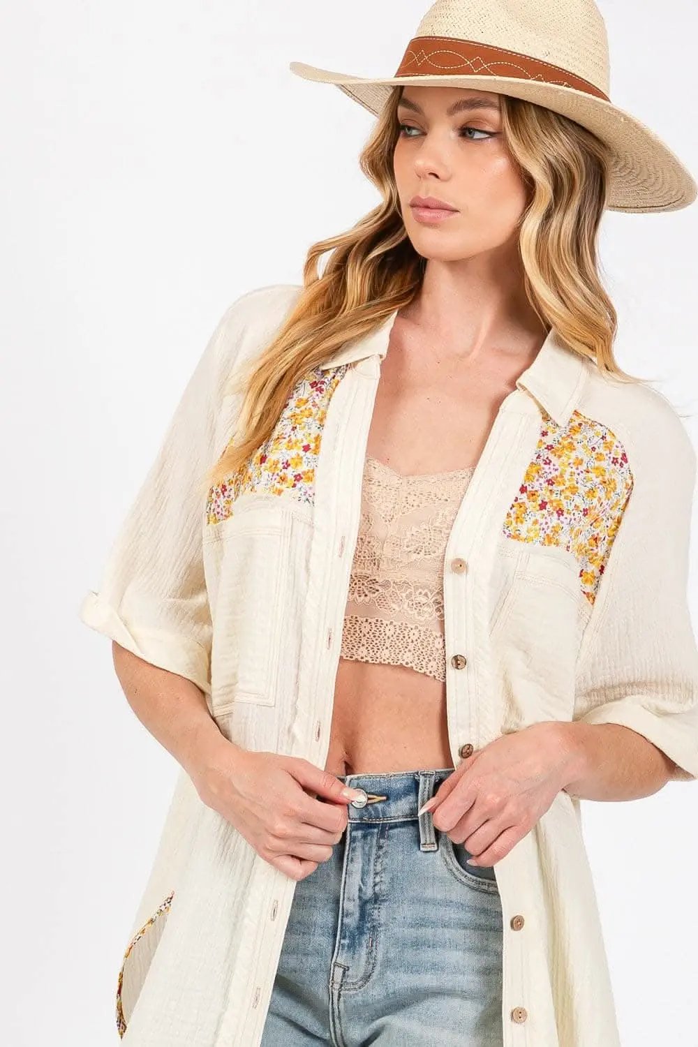 Pants Trendsi Floral Button Up Women's Casual Shirt - Short Sleeve, Lightweight