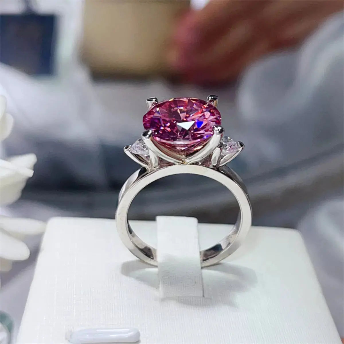 925 Sterling Silver Pink 5 Carat Moissanite Ring