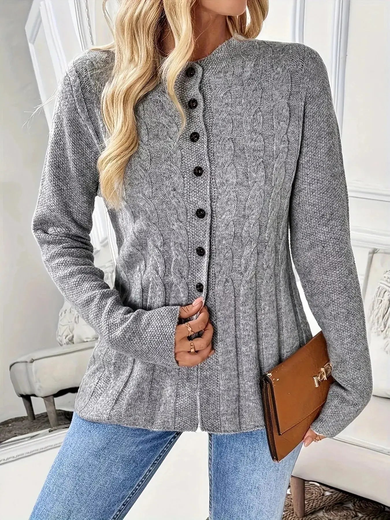 Cable Knit Button Up Cardigan