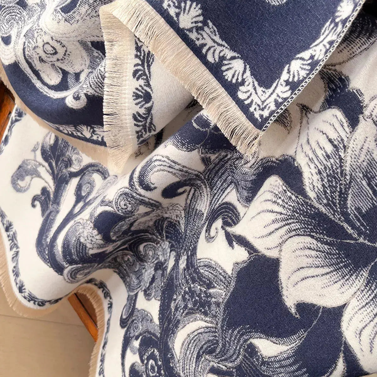 Floral Raw Hem Winter Womens Scarf