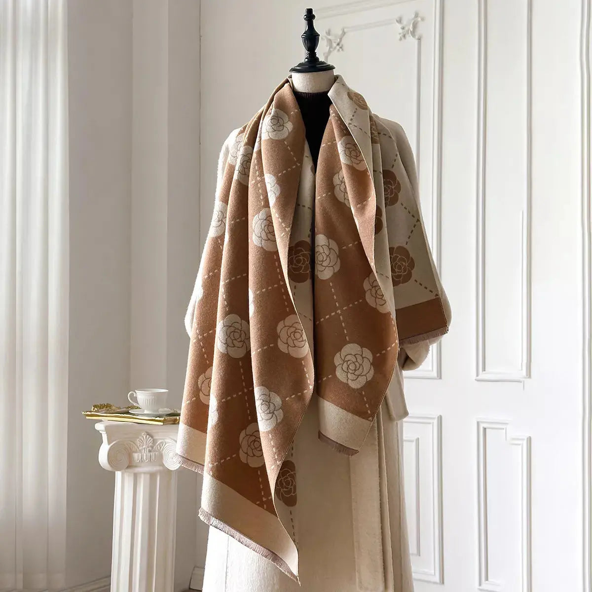 Floral Raw Hem Womens Scarf