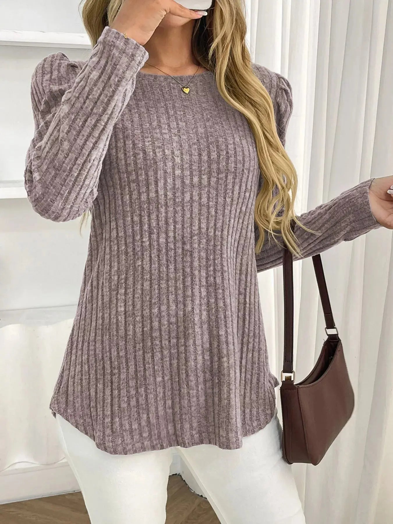 Round Neck Puff Sleeve T Shirt