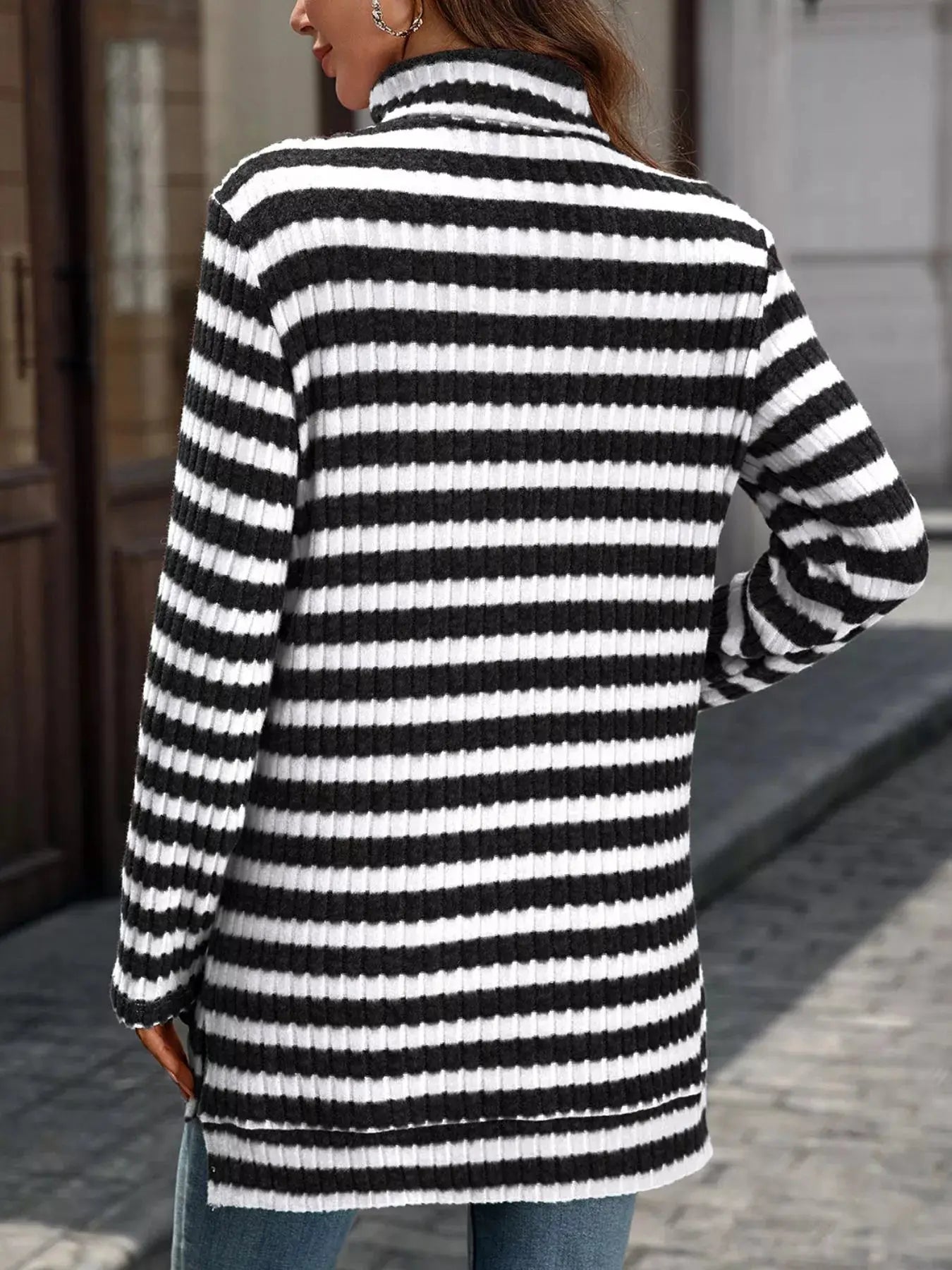 Striped Turtleneck Long Sleeve Knit Top