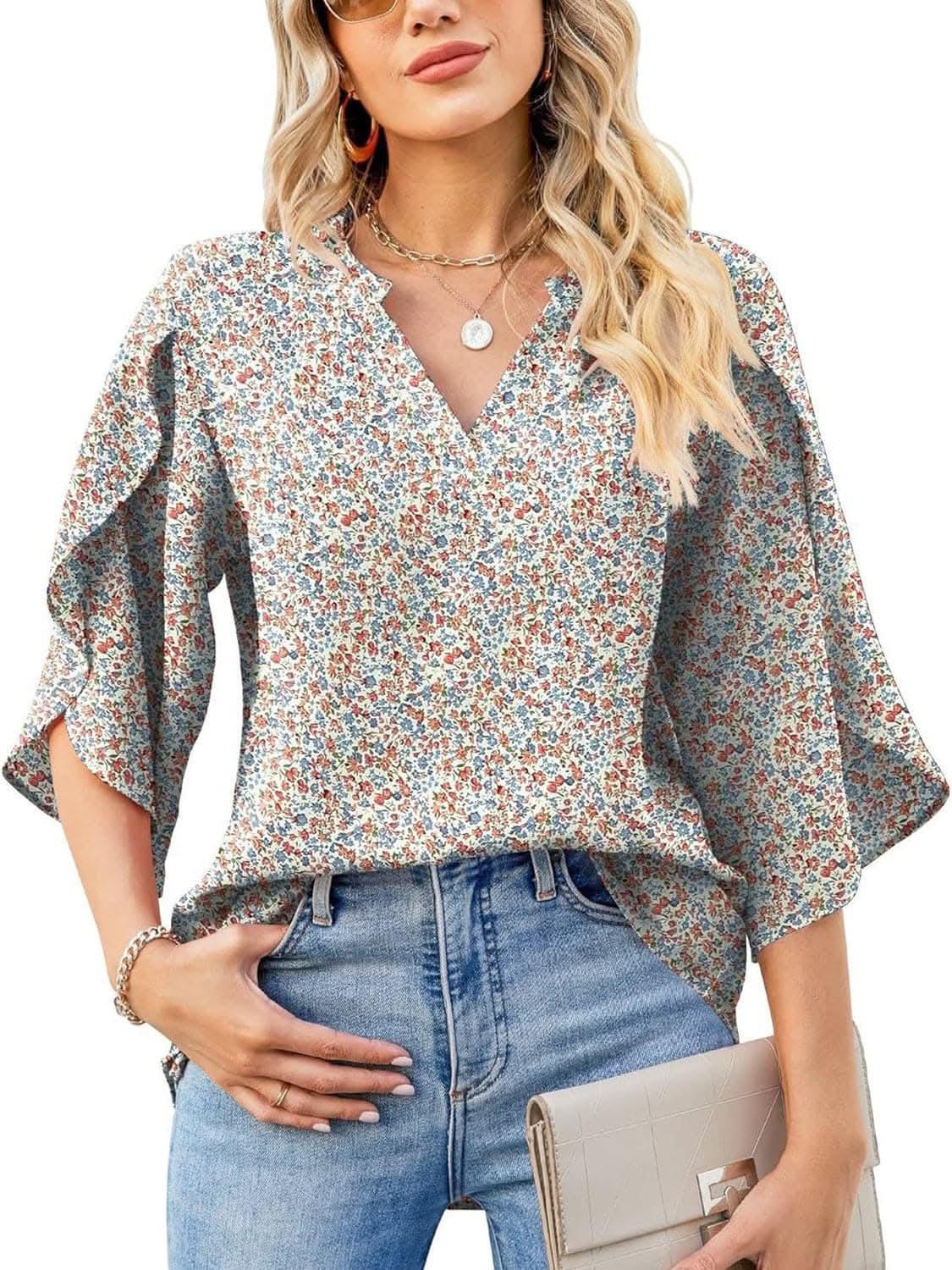 T-Shirts Trendsi Shirts - Chic Notched Sleeve Blouse - Premium Quality