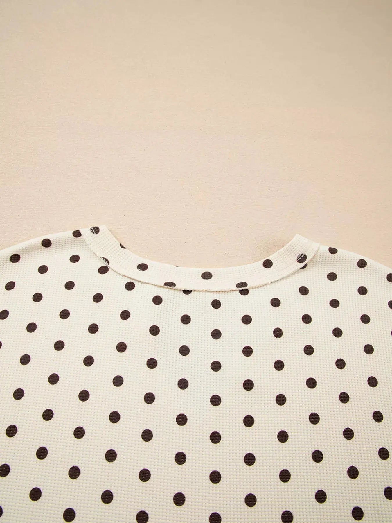 Polka Dot Notched Long Sleeve Top and Drawstring Loungewear Set