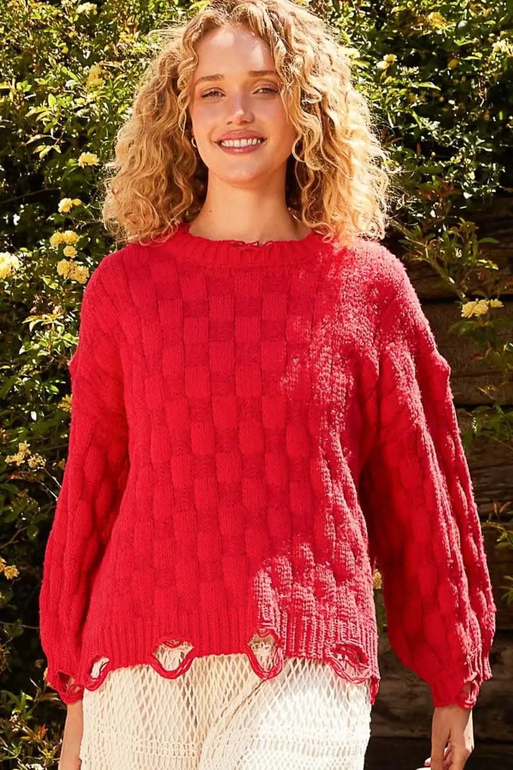 Sweaters Trendsi Checkered Sweater Women's Distressed Knit Top USA Shipped