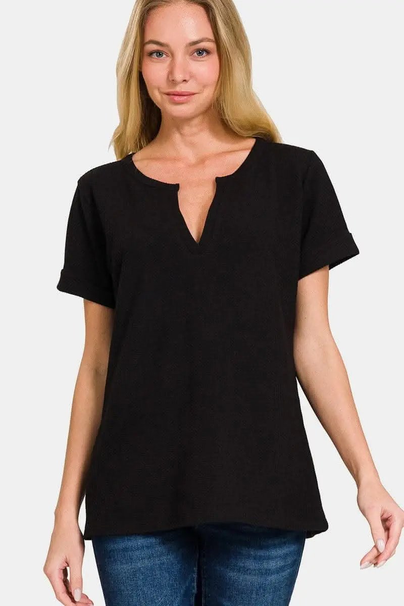 Trendsi Women's Notched Short Sleeve Tee — Casual Comfort Top