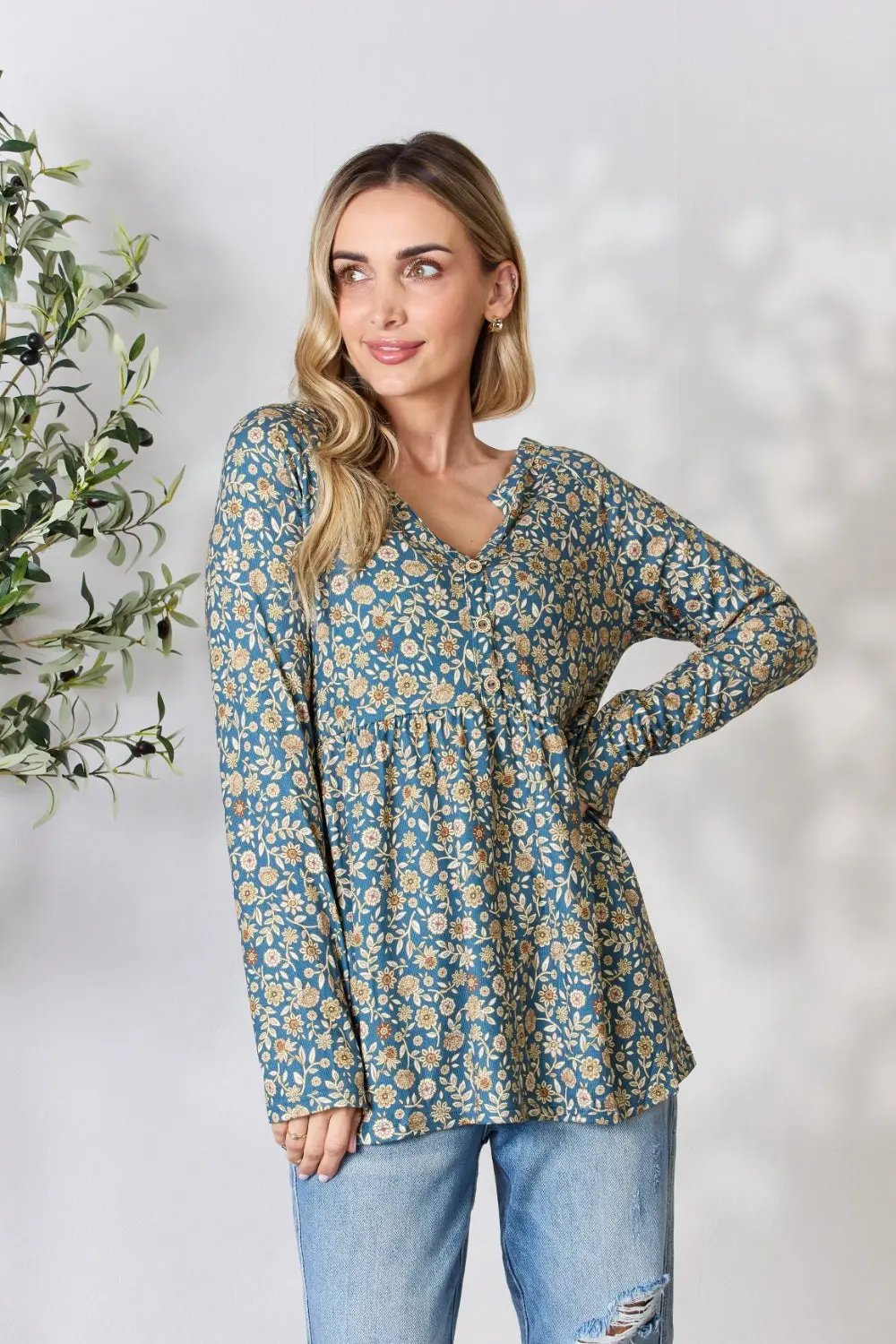 Accessories Trendsi Heimish floral half-button blouse