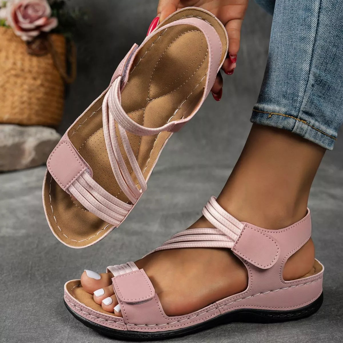 Open Toe Wedge Ankle Strap Sandals