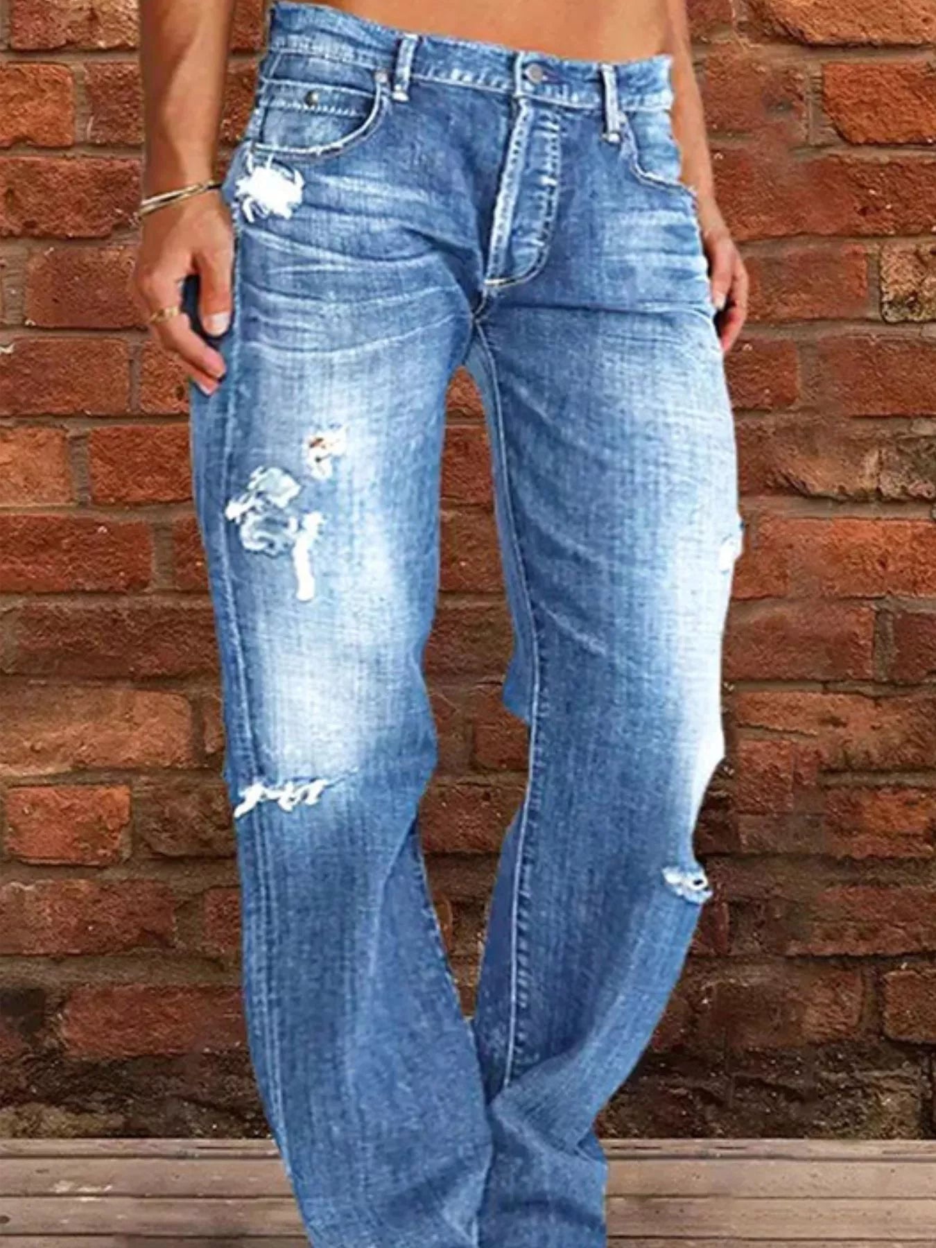 Full Size Distressed Raw Hem Jeans