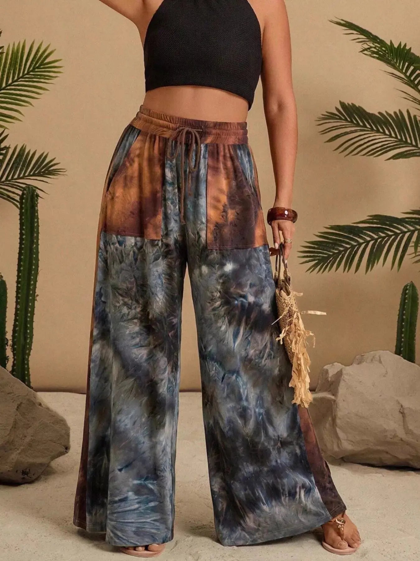 Full Size Tie-Dye Wide Leg Casual Pants
