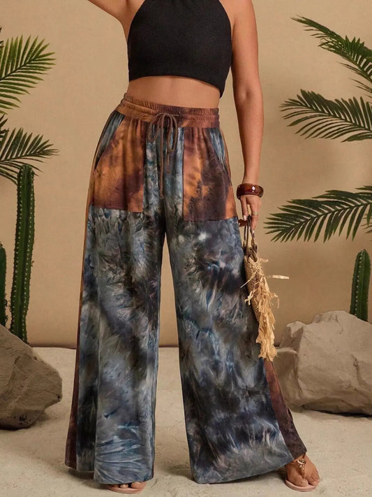 Full Size Tie-Dye Wide Leg Casual Pants