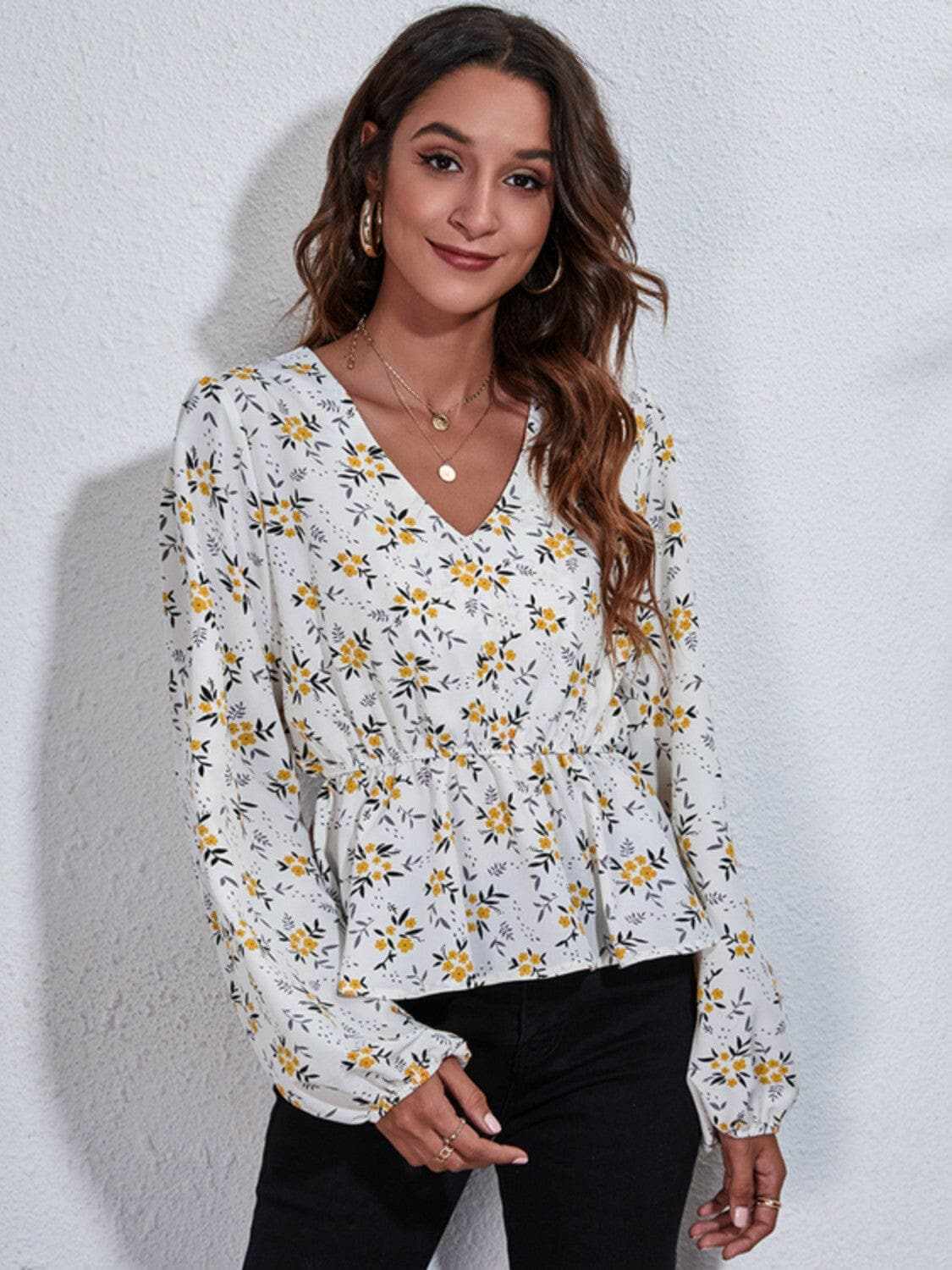 Accessories Trendsi Floral peplum blouse with v-neck