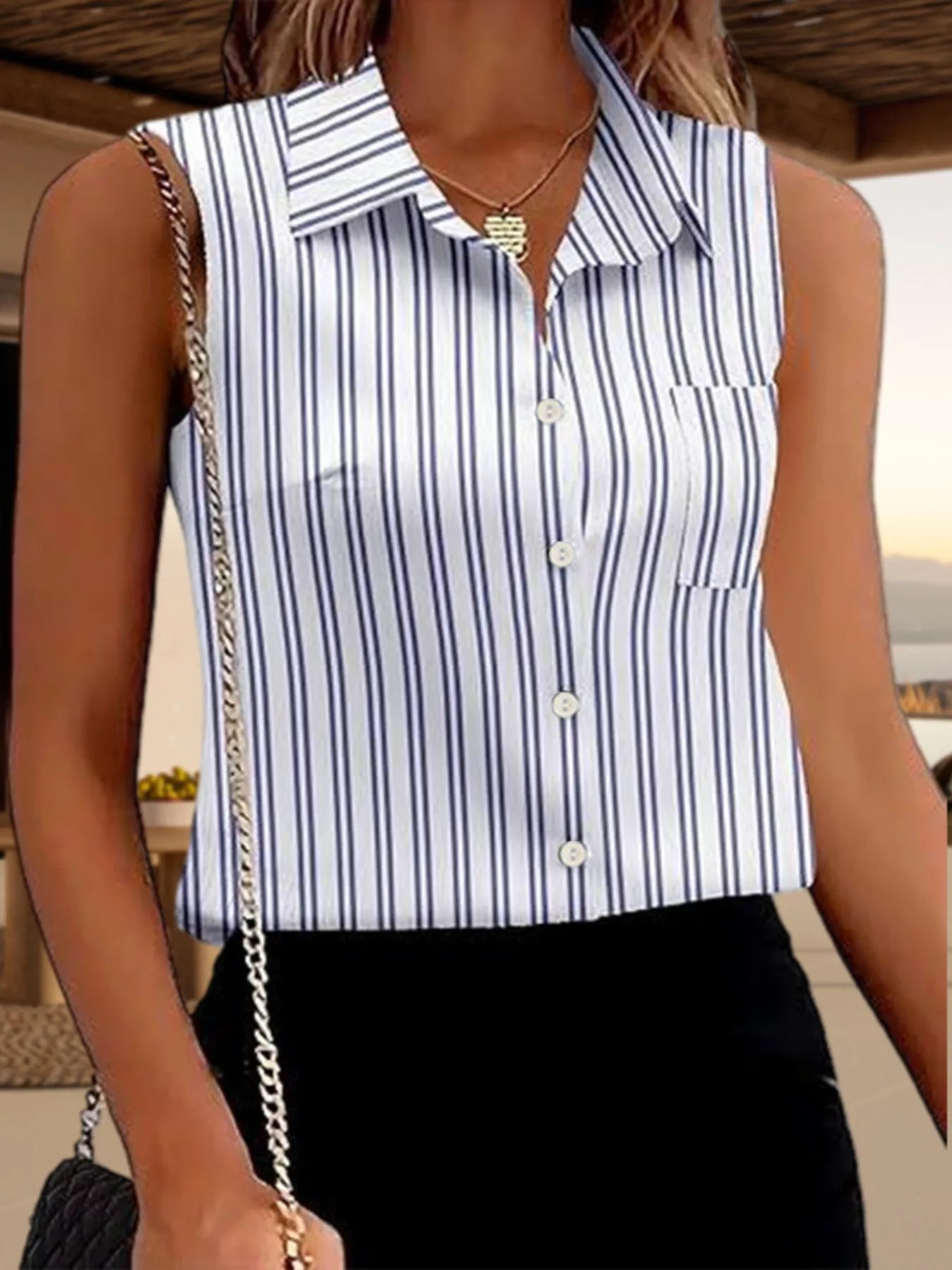 Button Up Sleeveless Shirt