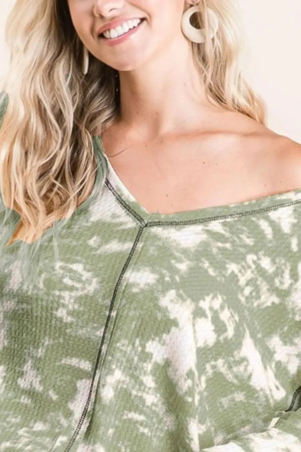 Women's T-Shirt Women's Tee - Tie Dye Waffle - Casual V-Neck