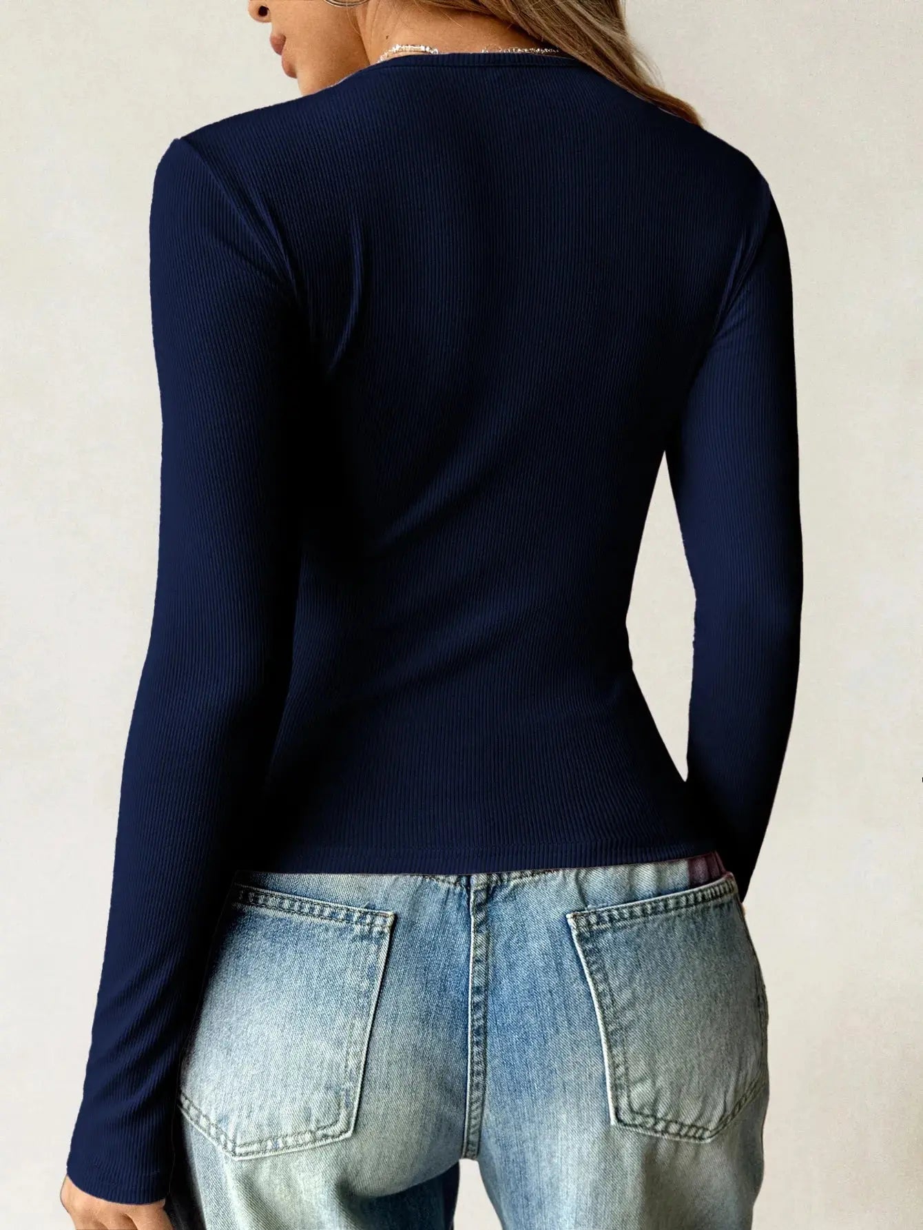 Ribbed Knit Long Sleeve T Shirt