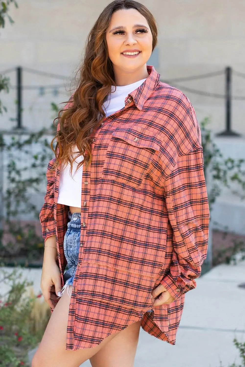 Love Salve Red Plaid Western Shirt — Distressed Cotton Top