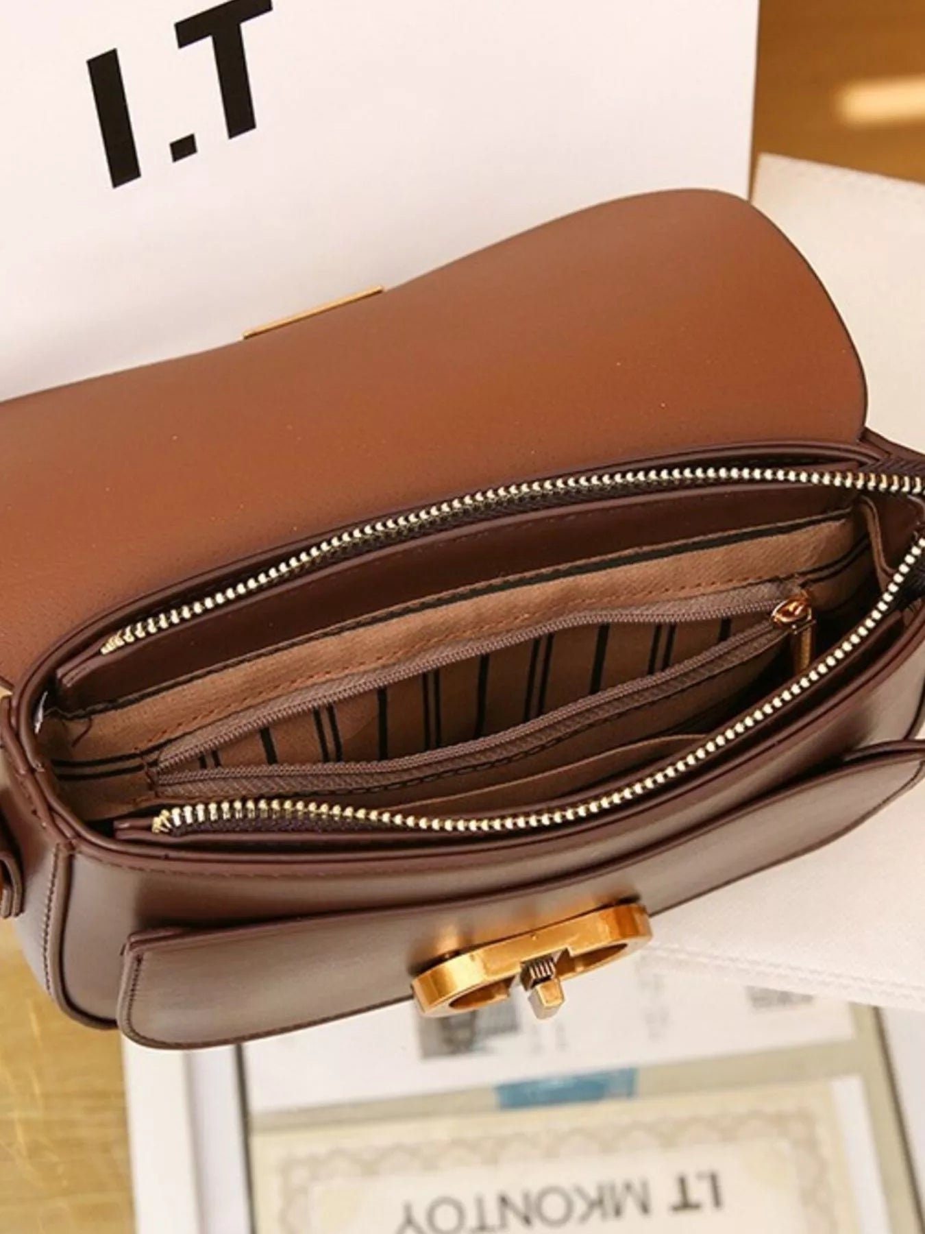 Classic Gold Lock Leather Flap Shoulder Bag