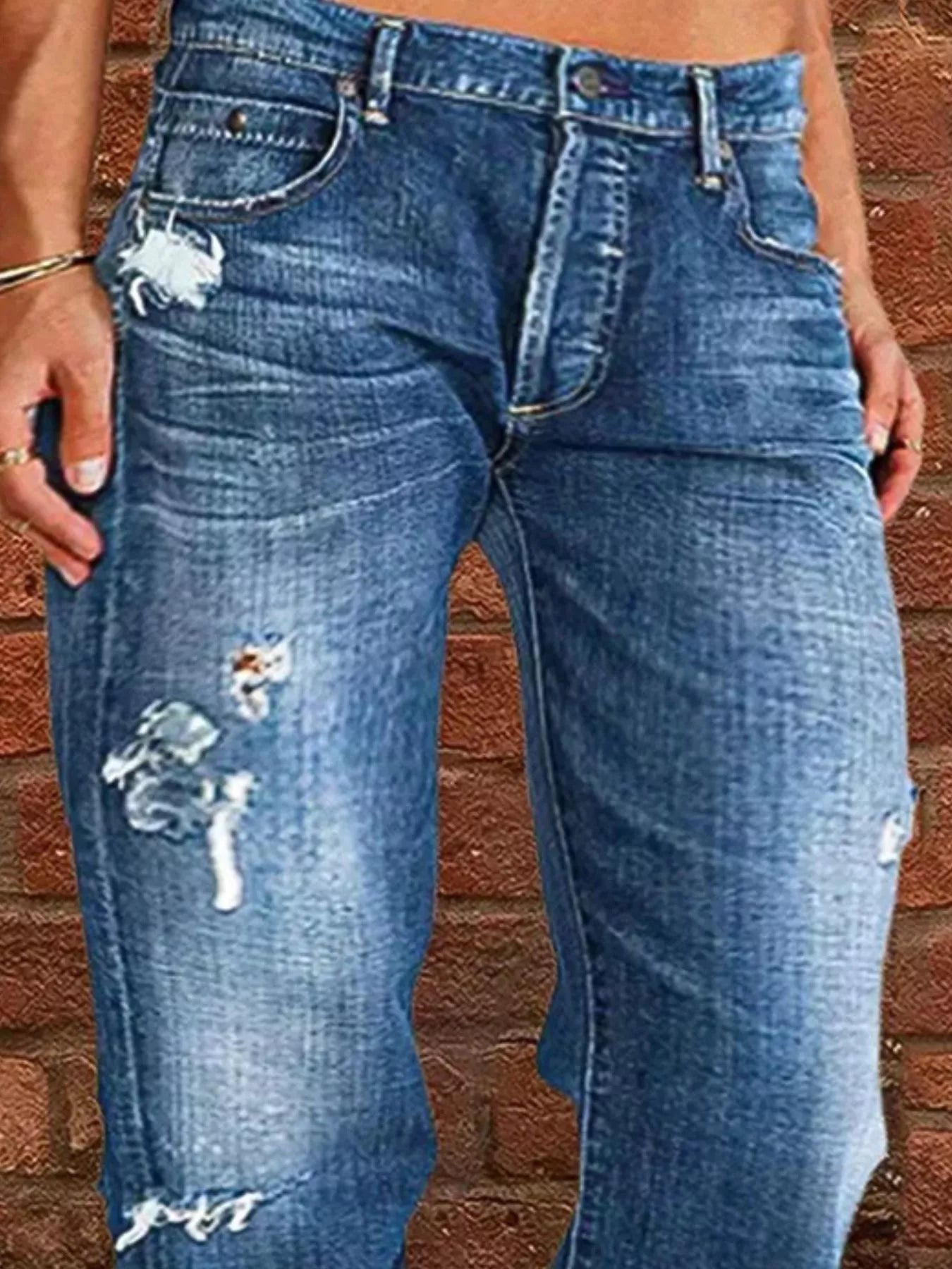 Full Size Distressed Raw Hem Jeans