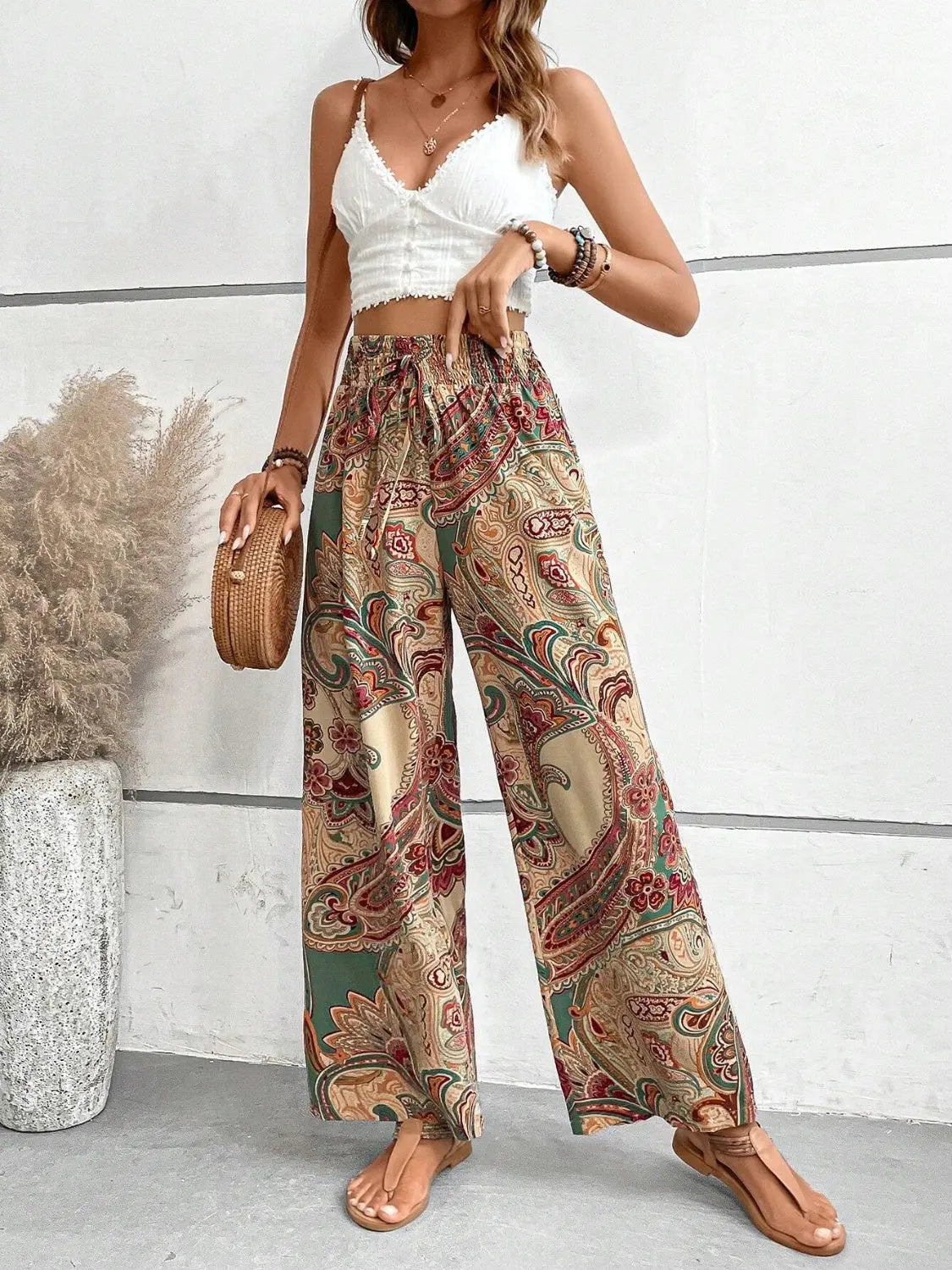 Boho Paisley Printed Wide Leg Pants