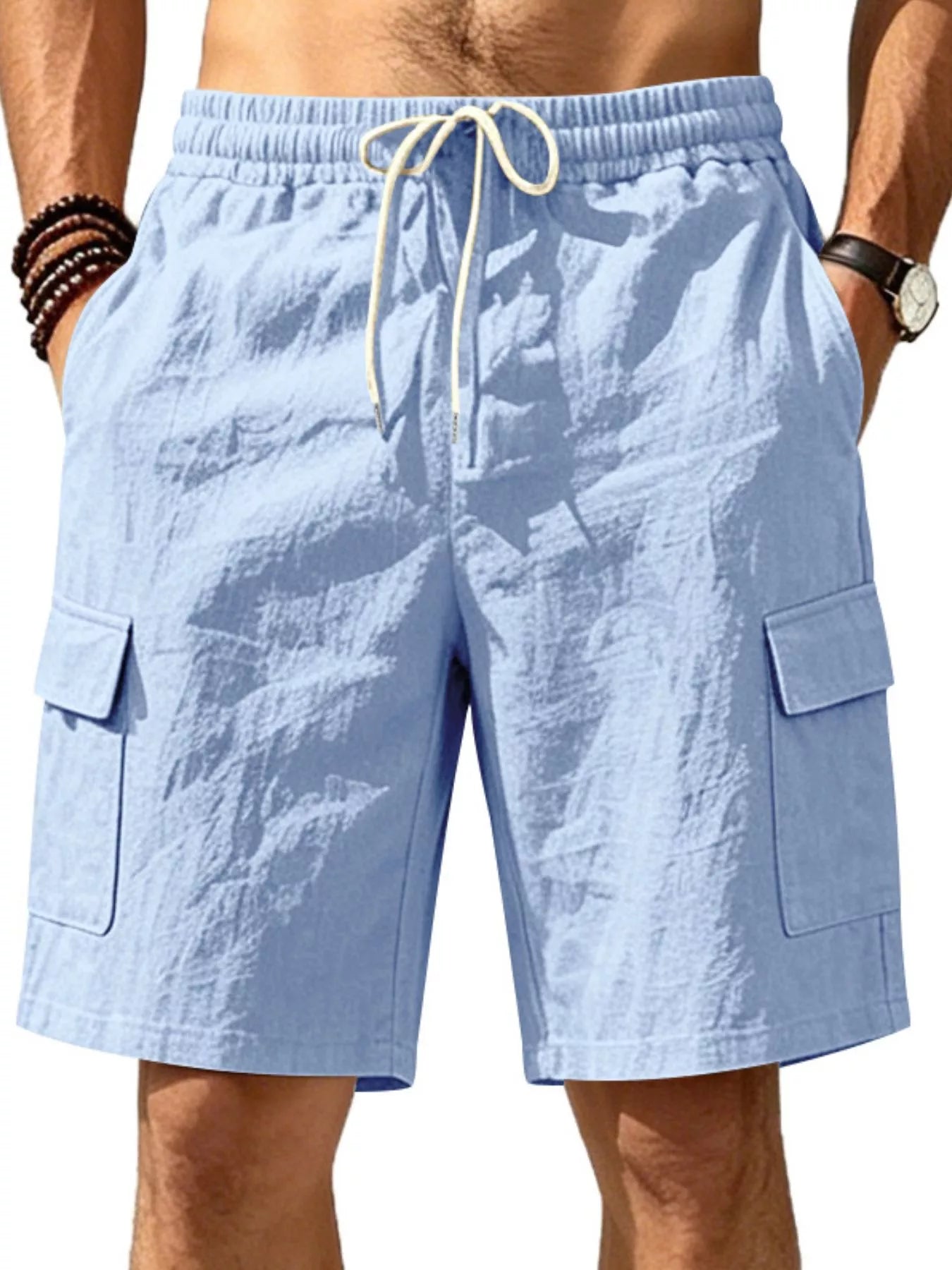 Men's Plus Size Casual Cargo Shorts with Drawstring Waist