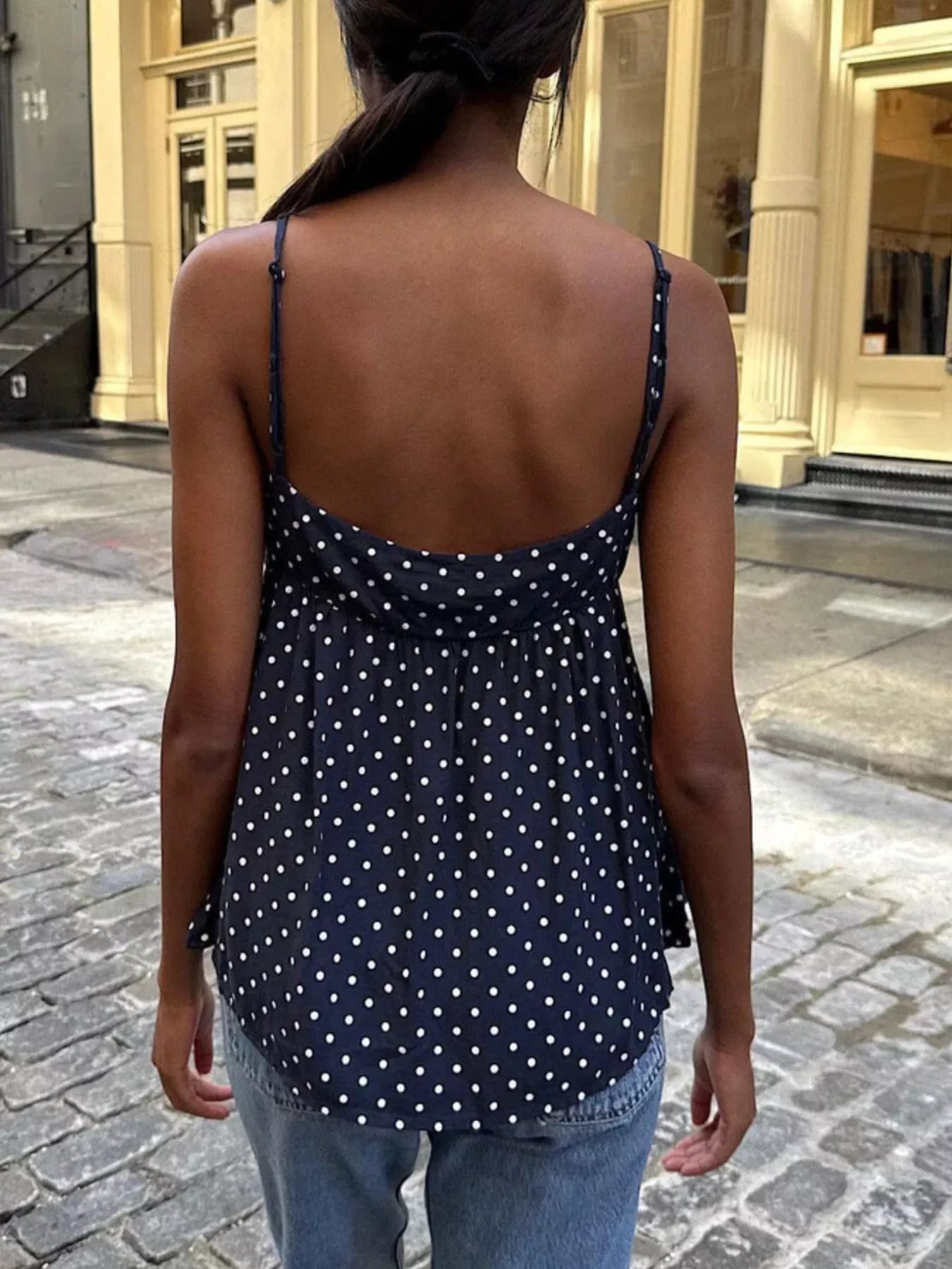 Polka Dot Flowy V Neck Cami Top
