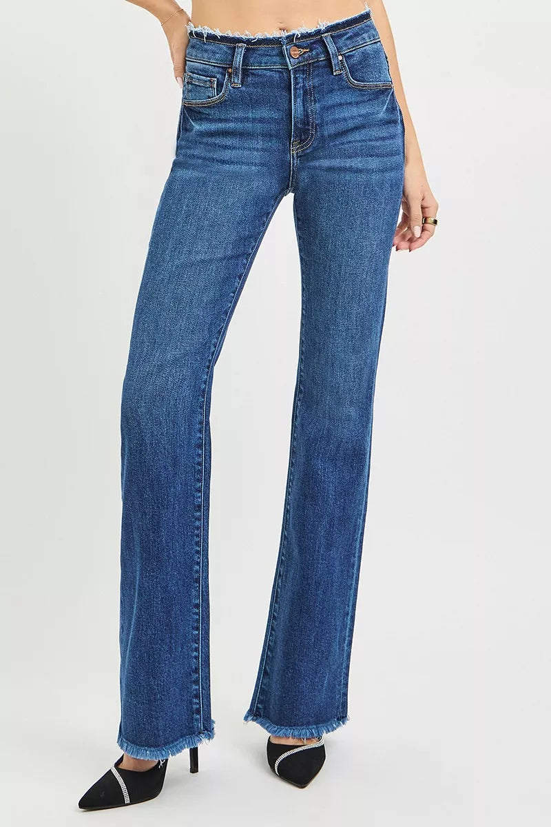 RISEN Jeans - Full Size Mid Rise Bootcut Frayed Waistband Hem Detail Jeans