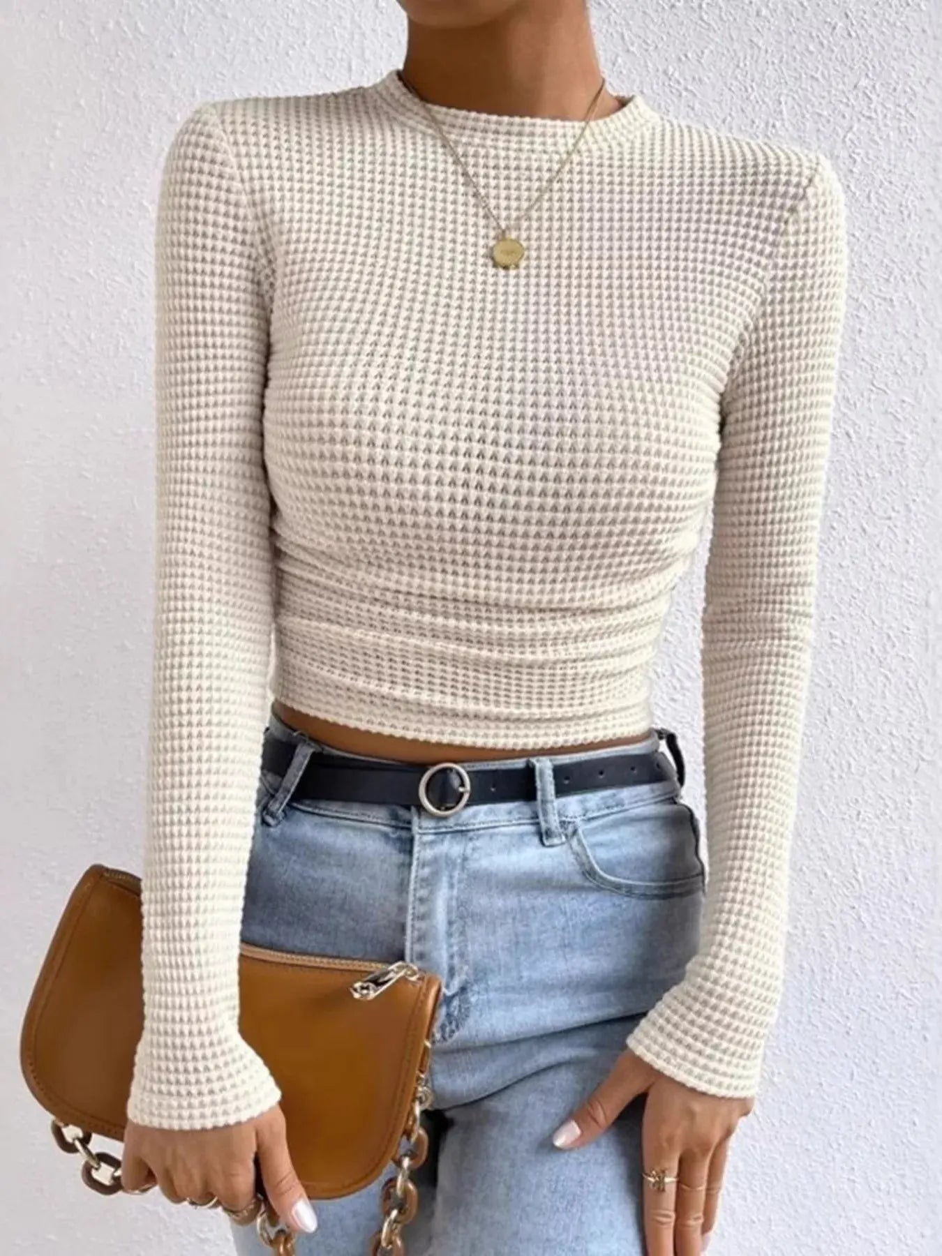 Waffle Knit Long Sleeve T Shirt