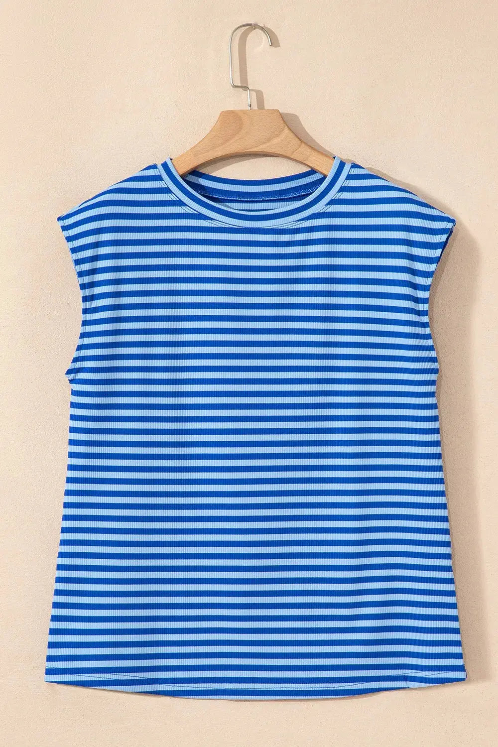 Striped Round Neck Cap Sleeve Slim Fit T Shirt