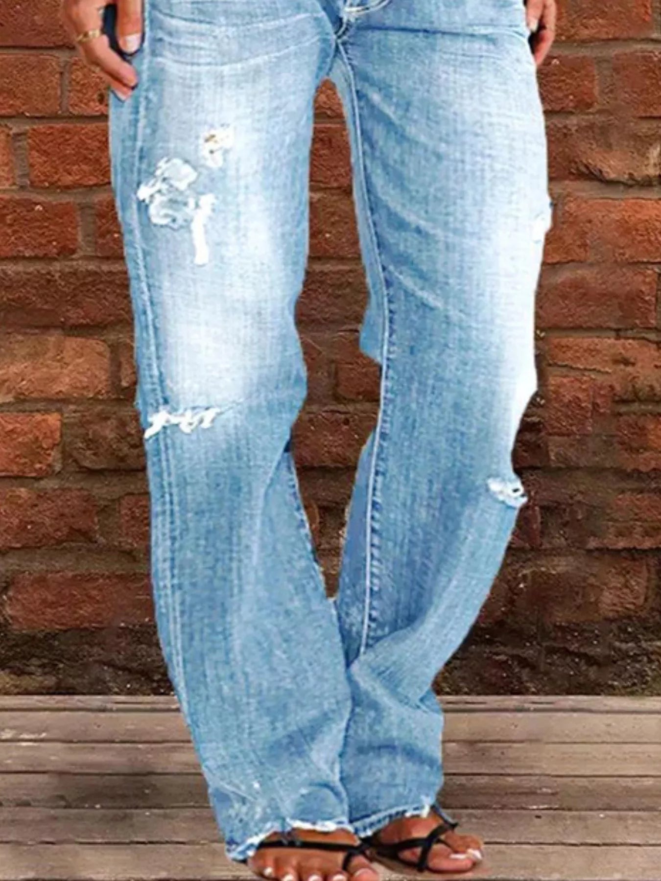 Full Size Distressed Raw Hem Jeans