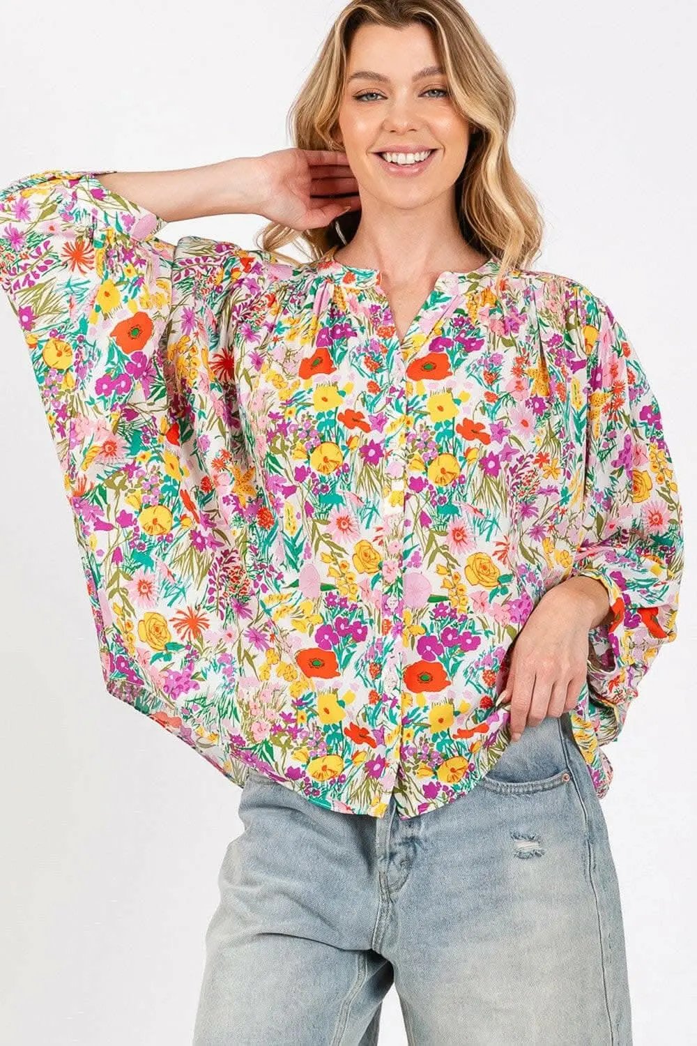 Pants Trendsi Floral Button Down Women's Casual Shirt Lightweight Top