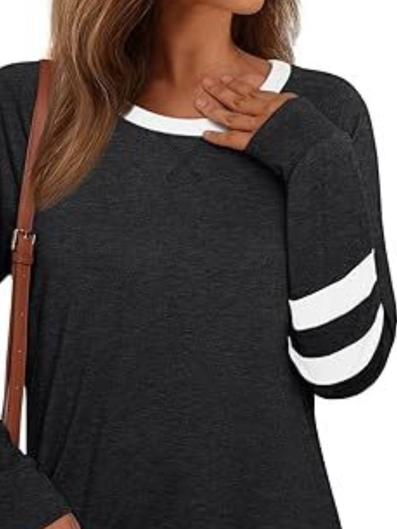 Casual Striped Sleeve Round Neck Long Sleeve T Shirt