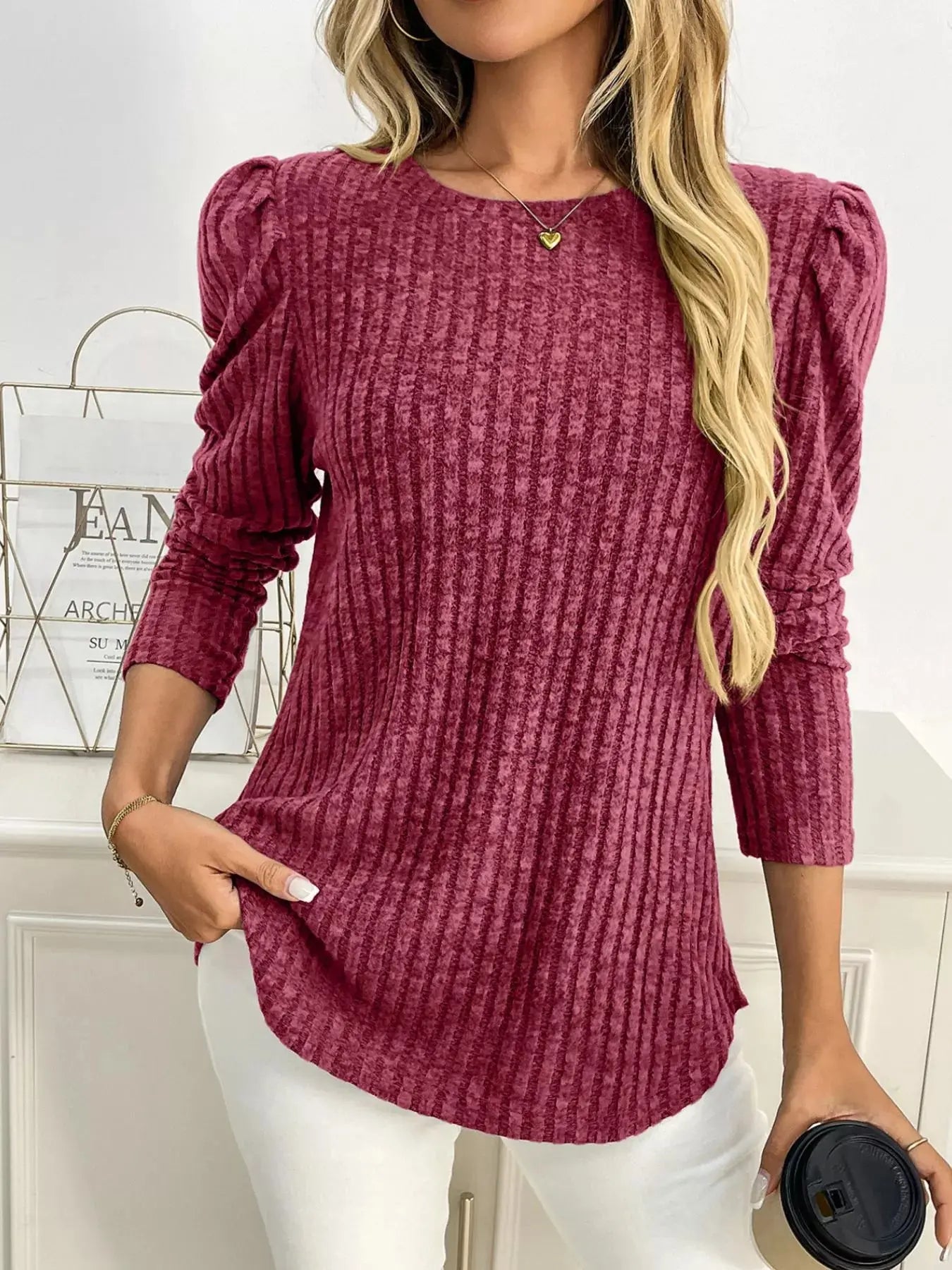 Round Neck Puff Sleeve T Shirt