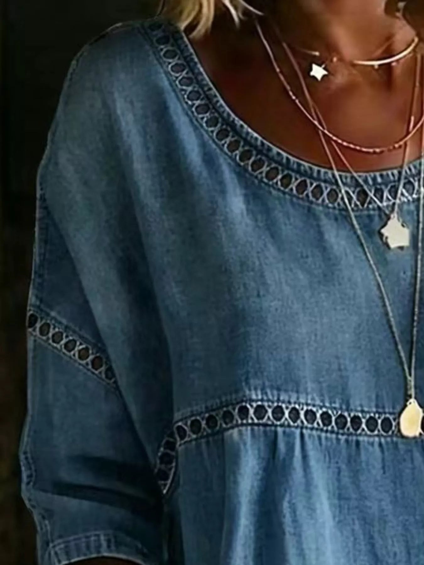 Full Size Hollow Out Round Neck Top