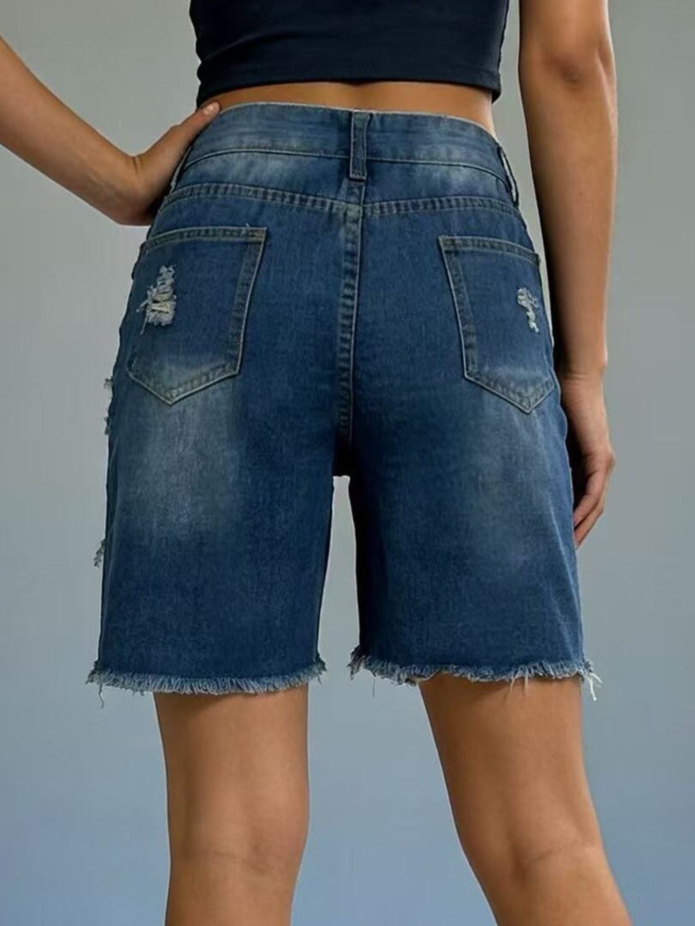 Plus Size Distressed Frayed Hem Denim Shorts