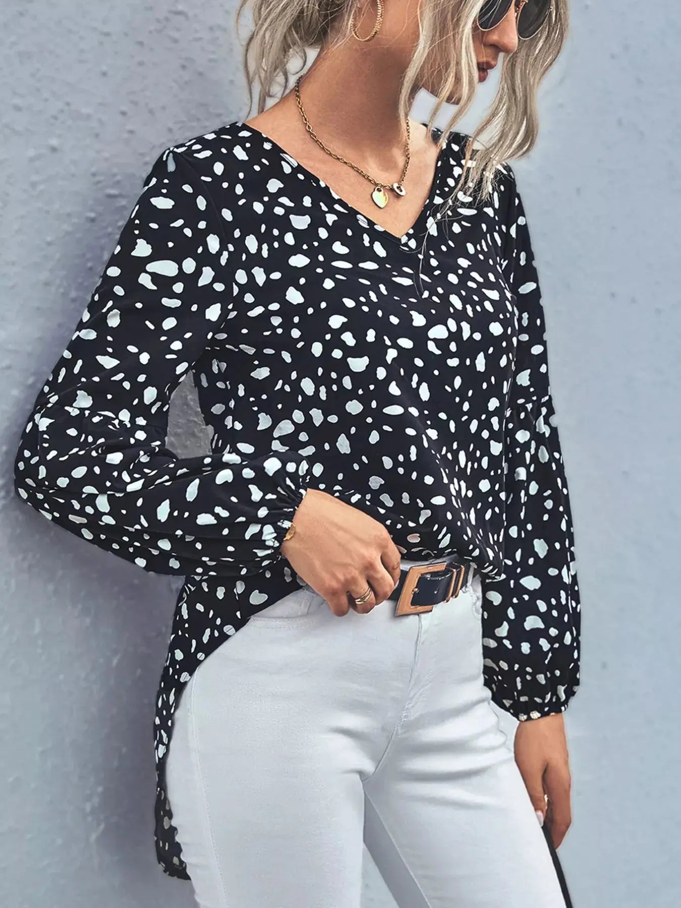 Animal Print V Neck Blouse