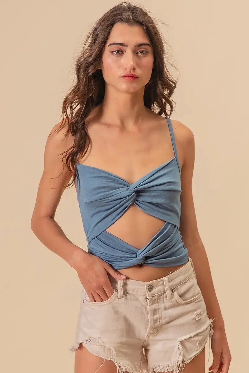 Trendsi Double Twist Cami Tank Top in Denim