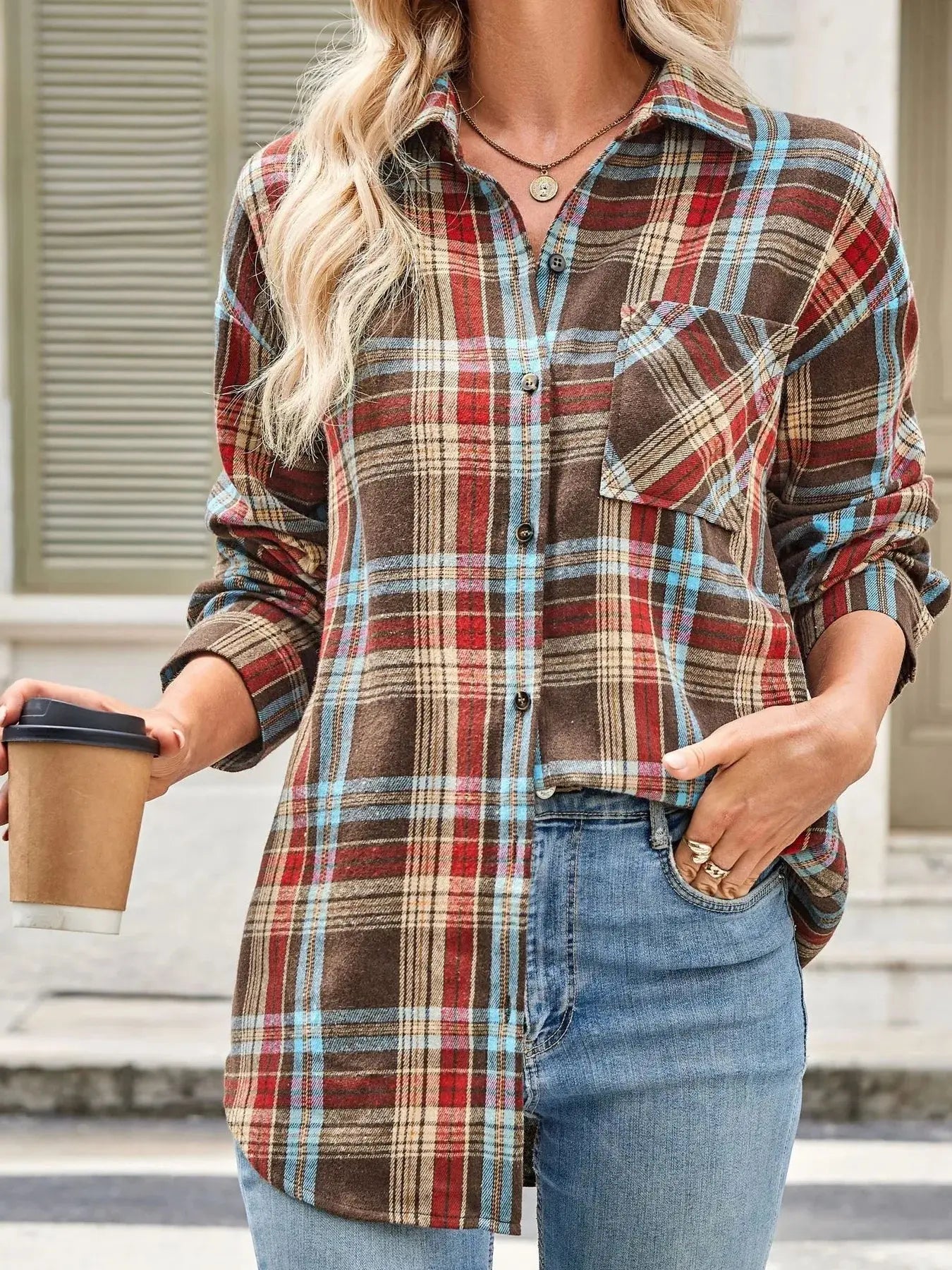 Oversized Plaid Button Up Long Sleeve Shirt